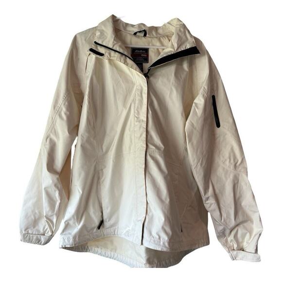 Eddie Bauer White Windbreaker Full Zip Hooded Midweight Jacket XL Weatheredge - Picture 3 of 12